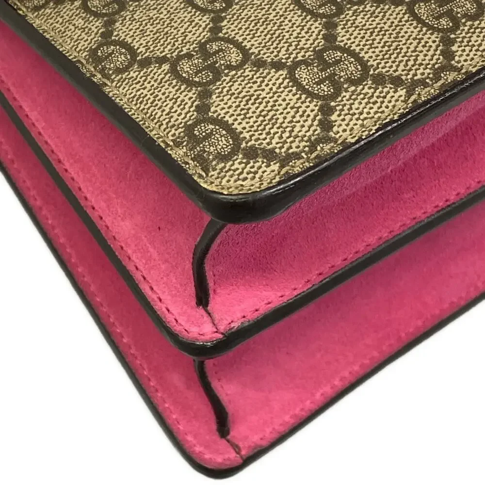 Gucci Dionysus Shoulder Bag 400249 Beige Dark Brown Pink PVC Suede
